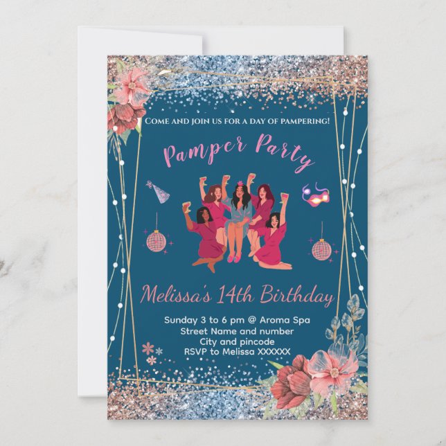 Cartes d'invitation glitter rose/noir pour fête de (Devant)