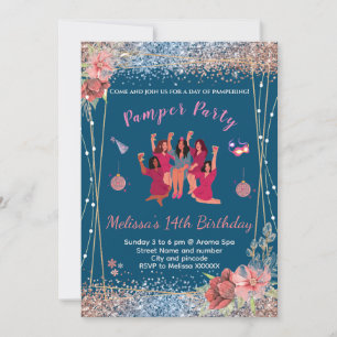 Cartes d'invitation glitter rose/noir pour fête de