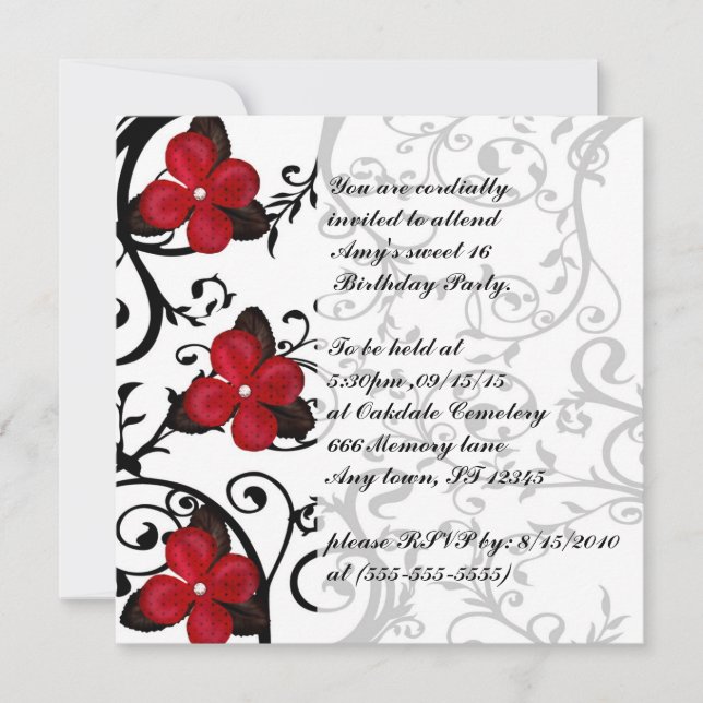 Cartes d'invitation gothique Fleurs Rouges pour 16 (Devant)