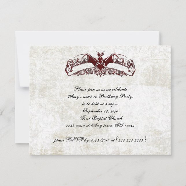 Cartes d'invitation gothiques pour les 16 ans de l (Devant)