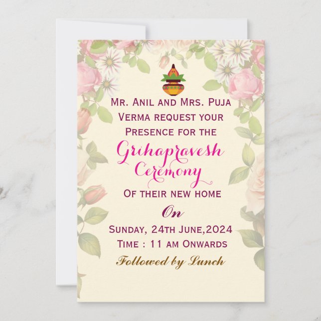Cartes d'invitation Grihapravesh  (Devant)