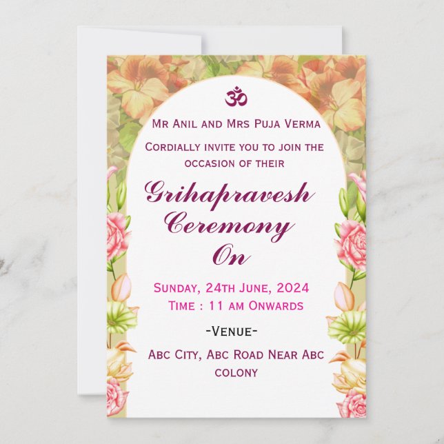 Cartes d'invitation Grihapravesh  (Devant)