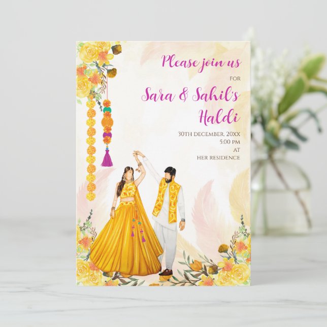 Cartes d'invitation Haldi & invitations de mariage (Debout devant)