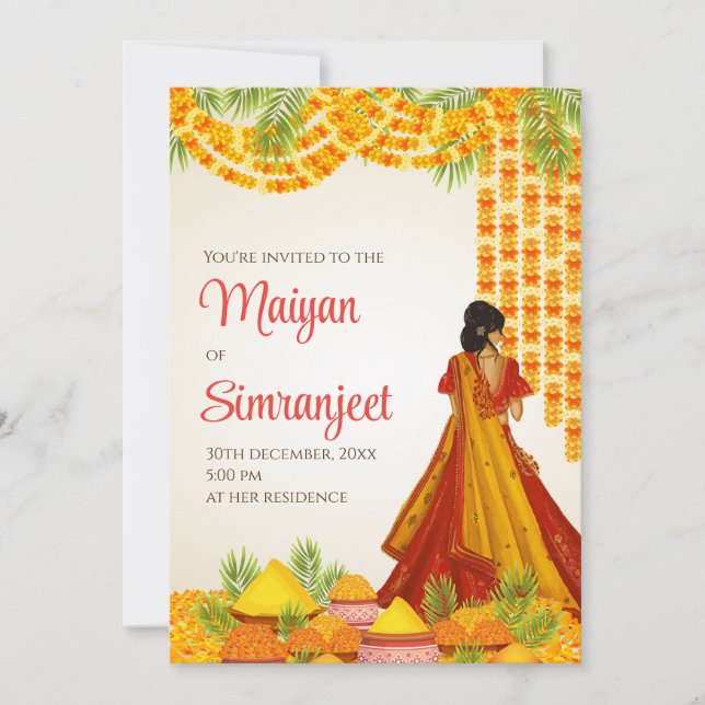 Cartes d'invitation Haldi & invitations Pithi Cart (Devant)