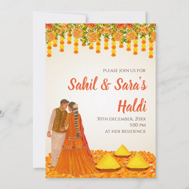 Cartes d'invitation Haldi numériques et Cartes d'i (Devant)