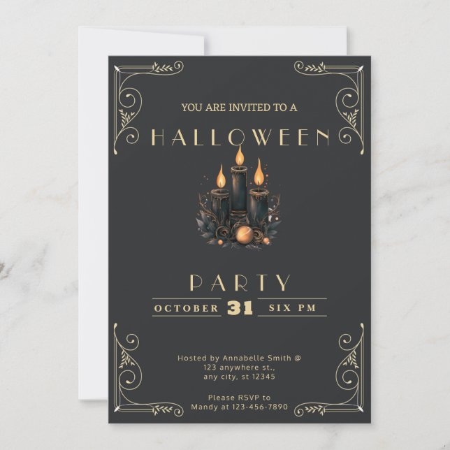 Cartes d'invitation Halloween Chalkboard Noir & Or (Devant)