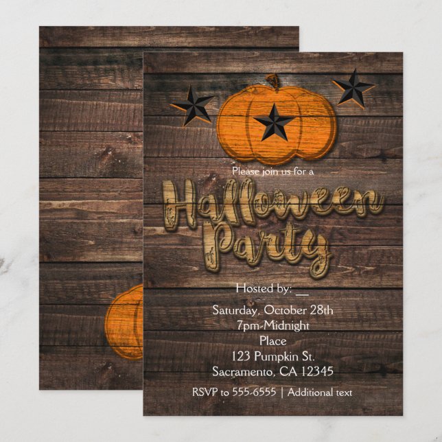 Cartes d'invitation Halloween citrouille et étoile (Devant / Derrière)