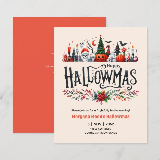 Cartes d'invitation Hallowmas mélange de Noël et H (Devant / Derrière)