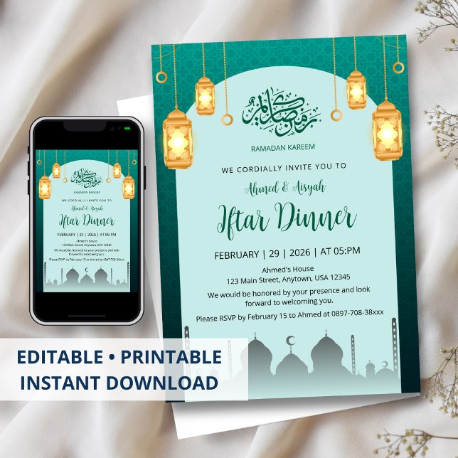 Cartes d'invitation Iftar à Lanternes Dorées Lumin (Créateur téléchargé)