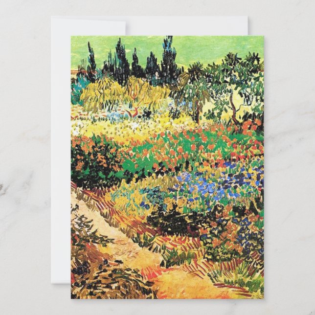 Cartes d'invitation. Jardin fleuri avec chemin (Devant)