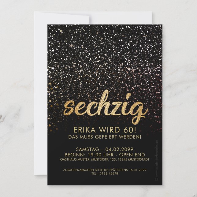 Cartes d'invitation jubilé or noir 60 ans (Devant)