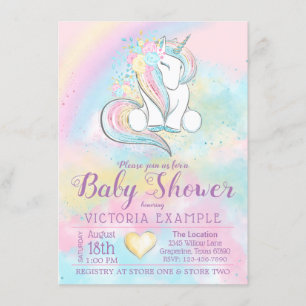 Cartes d'invitation Licorne Arc-en-ciel pour Baby