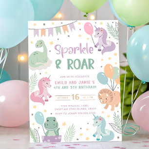 Cartes d'invitation Licorne et Dinosaure Frère et 