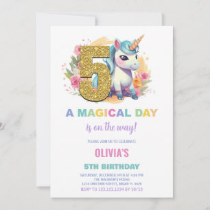 Cartes d'invitation Licorne pour 5ème Anniversaire
