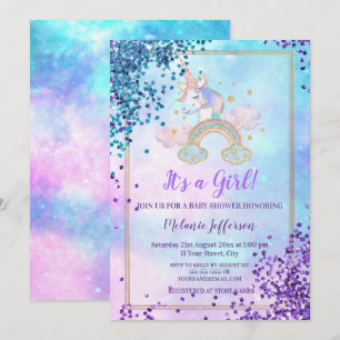 Cartes d'invitation Licorne pour Baby Shower