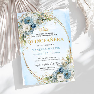 Cartes d'invitation Luxe Pastel Bleu Or Eucalyptus