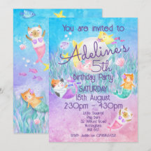 Cartes d'invitation Magique Chat Sirène