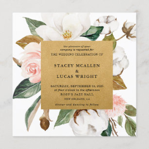 Cartes d'invitation Magnolia Floral Gold