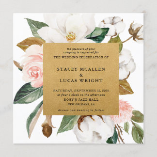 Cartes d'invitation Magnolia Floral Or