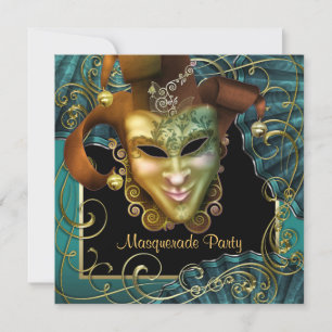 Cartes d'invitation Mascarade Jade Noir Or