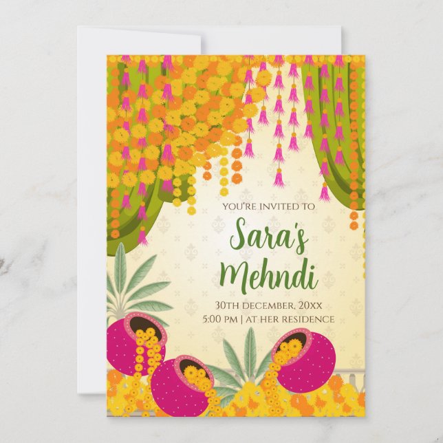 Cartes d'invitation Mehndi & invitation numérique  (Devant)