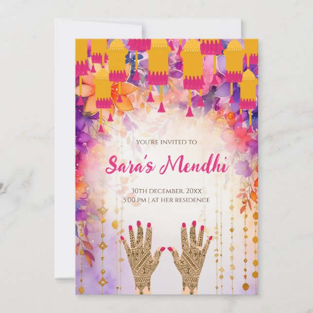 Cartes d'invitation Mehndi Invitation numérique Dh (Devant)