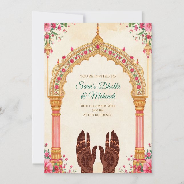 Cartes d'invitation Mehndi Invitations numériques  (Devant)