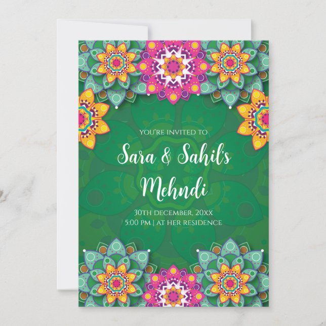 Cartes d'invitation Mehndi numériques et invitatio (Devant)
