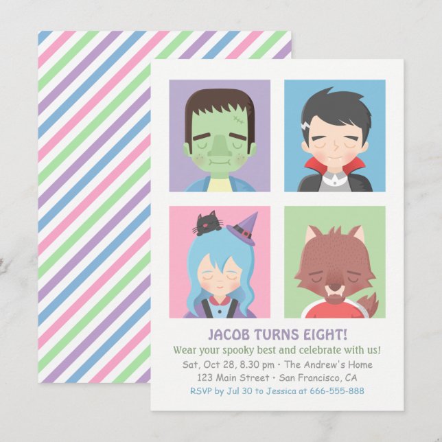 Cartes d'invitation mignonnes pour une fête d'Hall (Devant / Derrière)