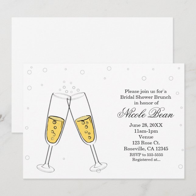 Cartes d'invitation modernes avec verres à champag (Devant / Derrière)