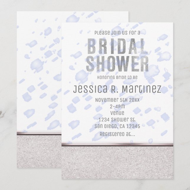 Cartes d'invitation Modernes Mariage Pluie Bleue (Devant / Derrière)