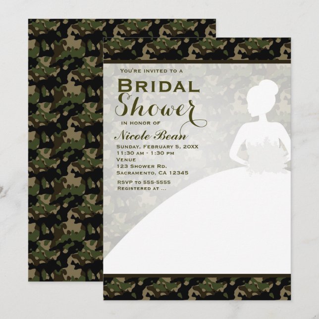 Cartes d'invitation modernes pour la mariée camouf (Devant / Derrière)