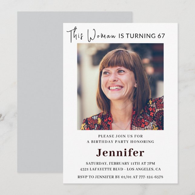 Cartes d'invitation modernes pour ses 67 ans avec  (Devant / Derrière)