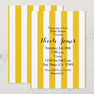 Cartes d'invitation modernes rayées jaune et blanc