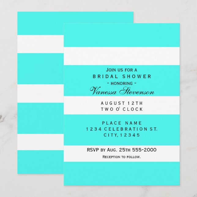 Cartes d'invitation modernes rayures épaisses Aqua (Devant / Derrière)