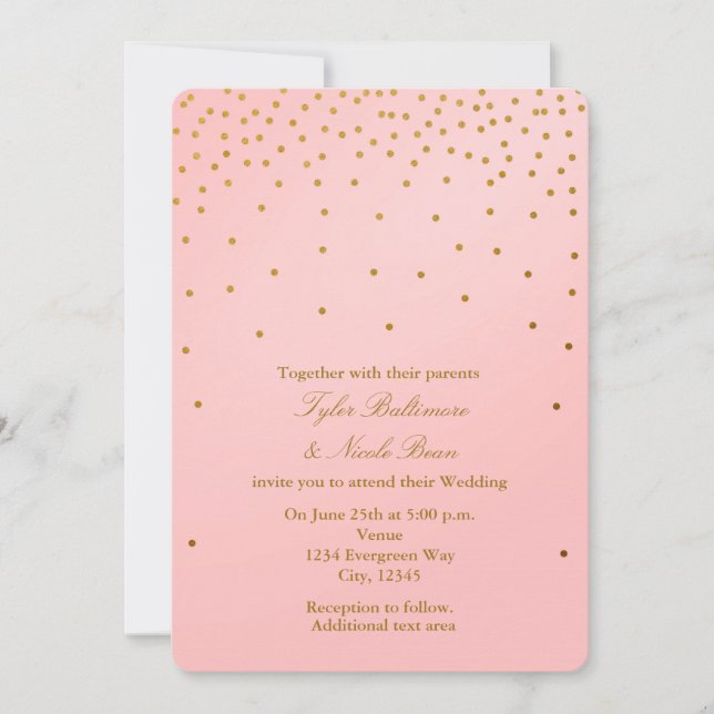 Cartes d'invitation modernes rose poudré et points (Devant)