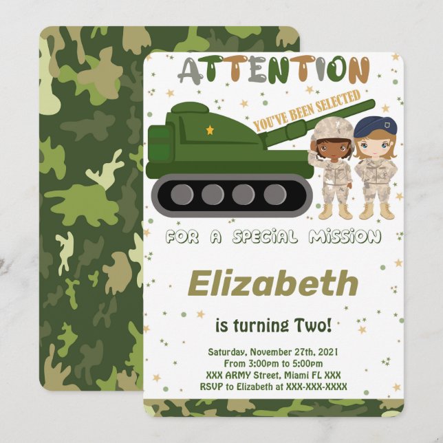 Cartes d'invitation modifiables pour l'armée (Devant / Derrière)