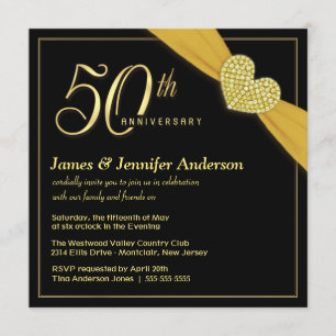 Cartes d'invitation noires et or pour les 50 ans d