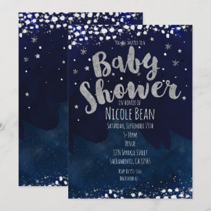Cartes d'invitation Nuit étoilée bleue et argentée