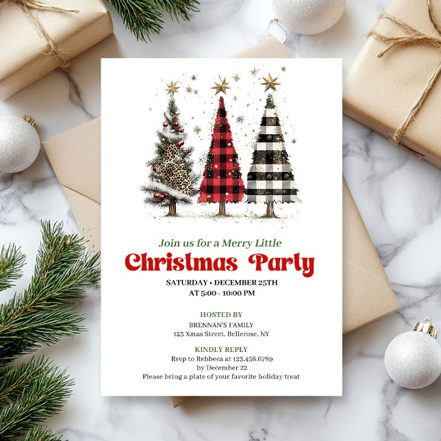 Cartes d'invitation numériques minimalistes arbre  (Minimalist leopard Christmas tree digital invitation)