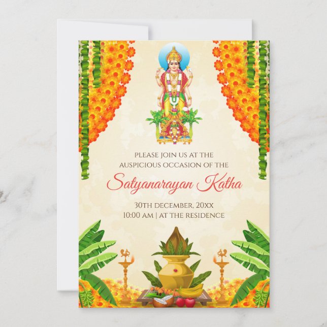 Cartes d'invitation numériques pour pooja Satyanar (Devant)