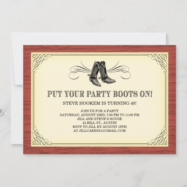 Cartes d'invitation Old Western Party Boots (Devant)