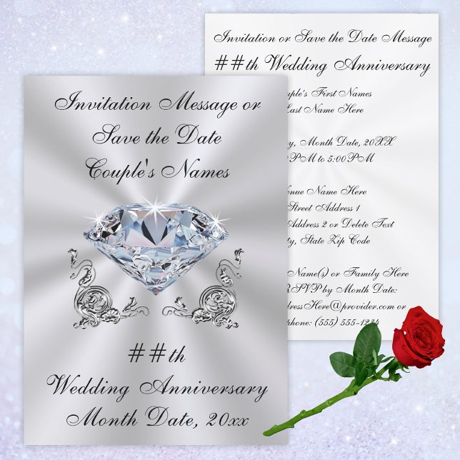 Cartes d'invitation ou faire-part pour un 60ᵉ anni (Diamond Anniversary Invitations. 60th Anniversary Invitations, 75th Anniversary Invitation or 10th.)