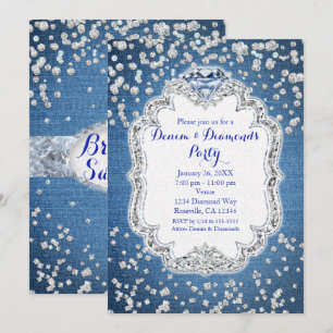 Cartes d'invitation pailletées glamour en denim et