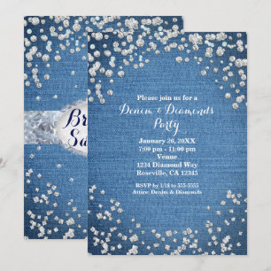 Cartes d'invitation pailletées glamour en denim et