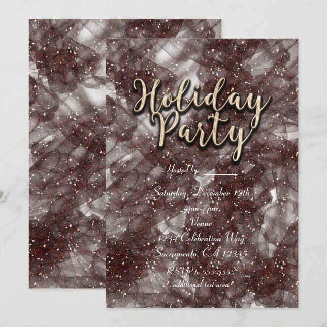Cartes d'invitation pailletées pour fête de fin d' (Devant / Derrière)
