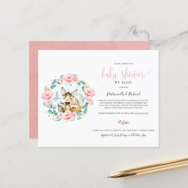 Cartes d'invitation par la poste pour Baby Shower  (Devant/Arrière en situation)