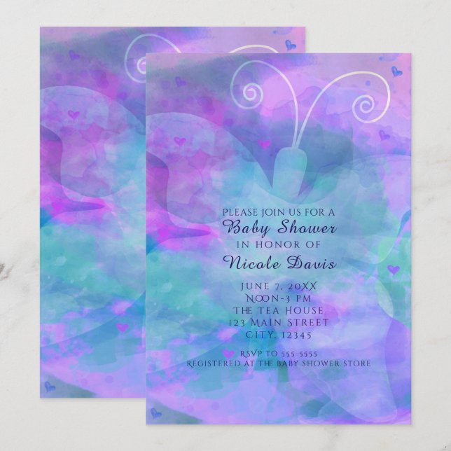 Cartes d'invitation pastel à motif papillon pour u (Devant / Derrière)