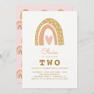 Cartes d'invitation Pastel Rainbow 2nd Birthday