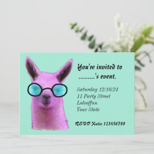 Cartes d'invitation personnalisées Lama Rose Cool